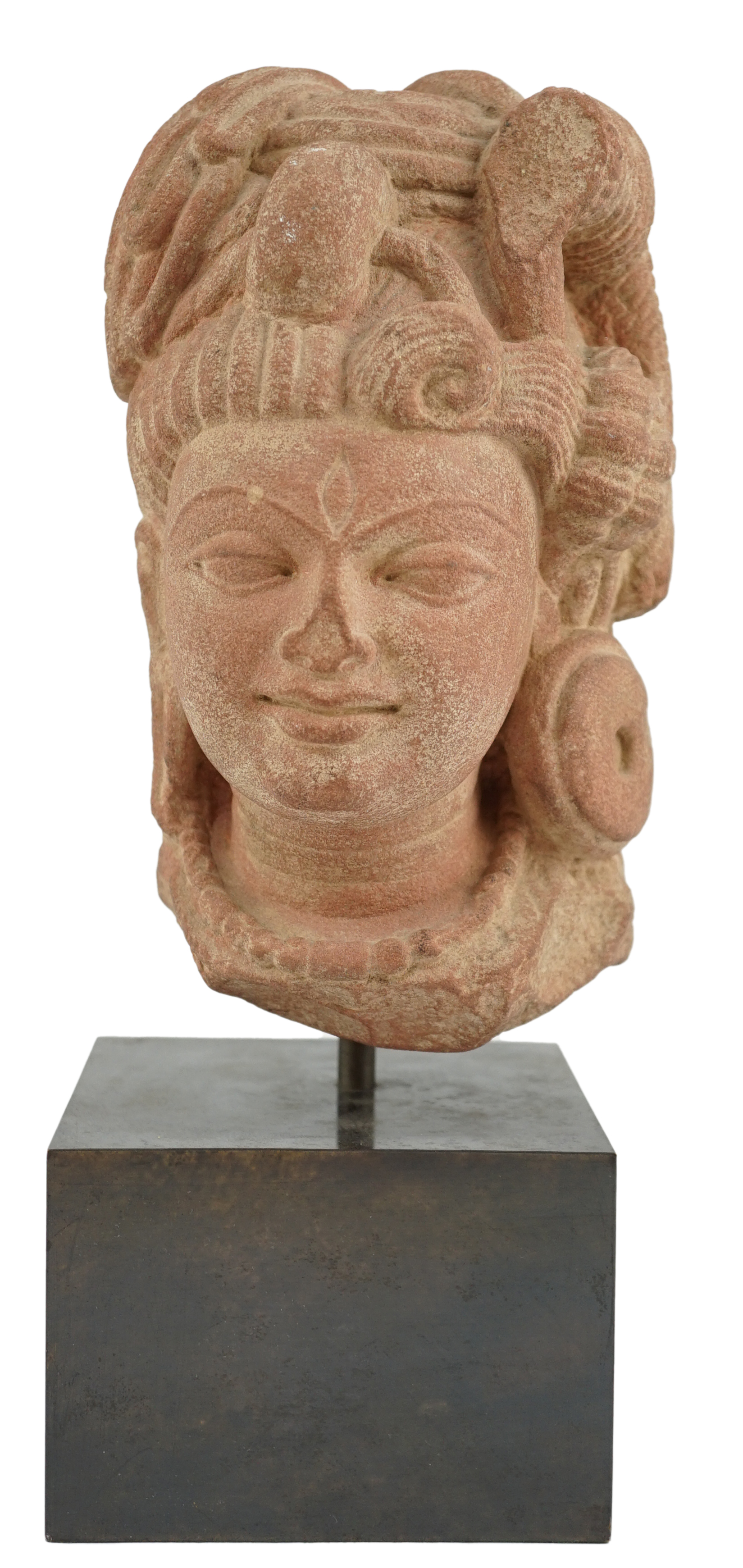 A red stone head of Ardhanarishvara, Muthura region, India, Gupta period, c.5th century A.D.